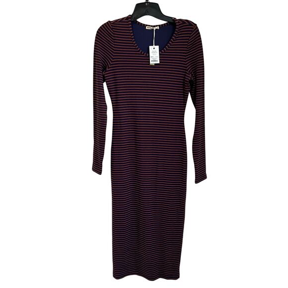 Marine Layer Blue & Auburn Lexi Rib Long Sleeve Midi Dress NWT M - Picture 1 of 8
